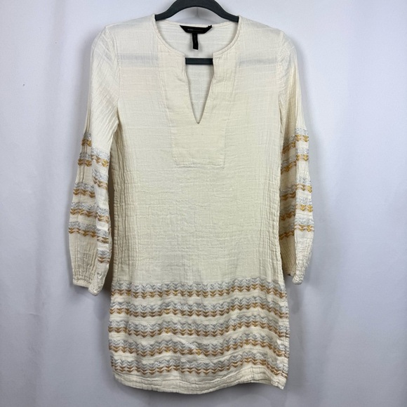 BCBGMAXAZRIA Keely Tunic Dress Long Sleeve Metallic Stripe Boho Notch Neck Sz XS - Picture 3 of 12